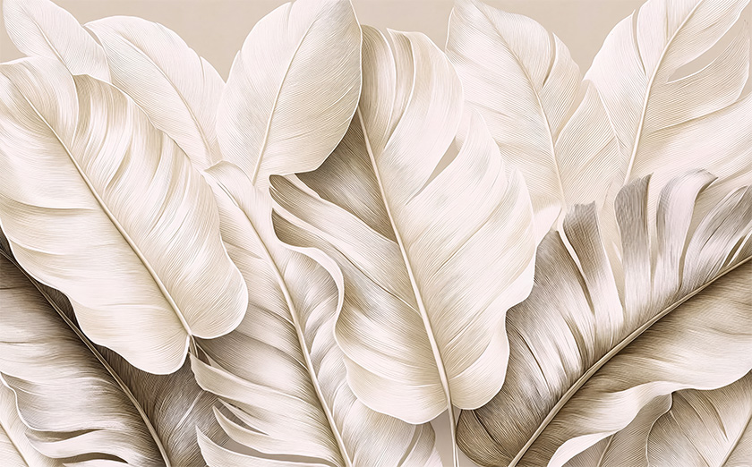 Fresco 041 — fresco wallpaper, leaf design, floral wallpaper, 3D wallpaper, beige wallpaper, brown wallpaper, cream wallpaper, nature wallpaper, wall mural, decorative wallpaper