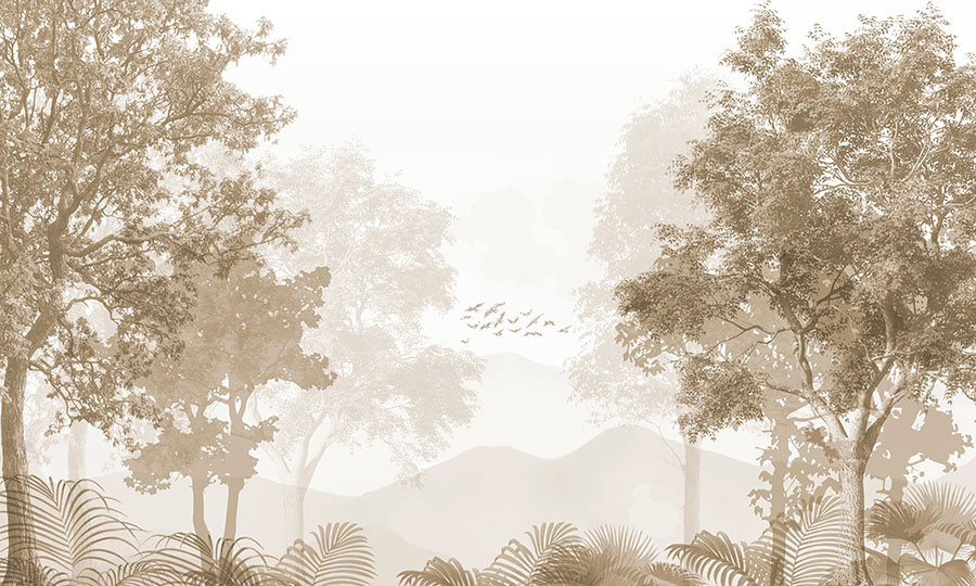 Fresco 055 — forest wallpaper, wood mural, nature wallpaper, illustrated wallpaper, rustic decor, beige wallpaper, brown wallpaper, landscape wallpaper, fresco design, silvan scene
