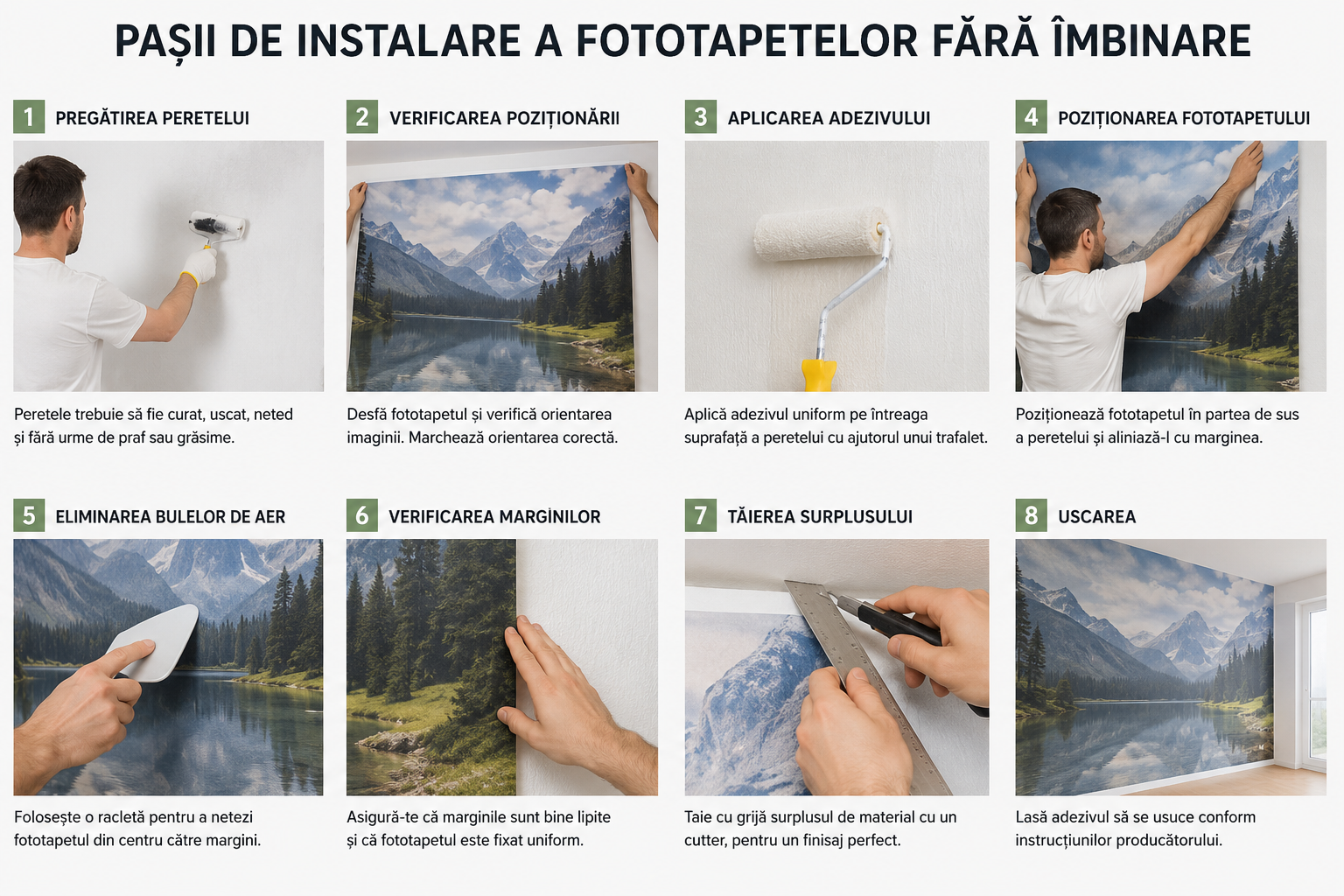 Pașii de instalare a fototapetelor fără îmbinare