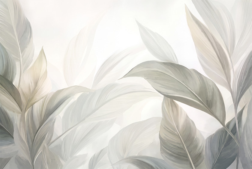 Fresco 043 — abstract wallpaper, leaf design, grey wallpaper, white wallpaper, fresco wallpaper, minimalist wallpaper, natural wallpaper, floral wallpaper, wall art, contemporary wallpaper