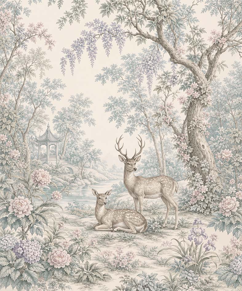 Fresco 050 — fresco wallpaper, nature wallpaper, floral wallpaper, green wallpaper, pink wallpaper, wall mural, decorative wallpaper, simetric design, relief wallpaper, natural scene