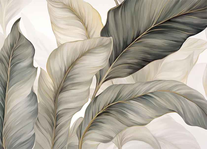 Fresco 042 — fresco wallpaper, leaf design, abstract floral, green wallpaper, beige wallpaper, natural wall decor, geometric wallpaper, contemporary wallpaper, wall mural, leaf pattern
