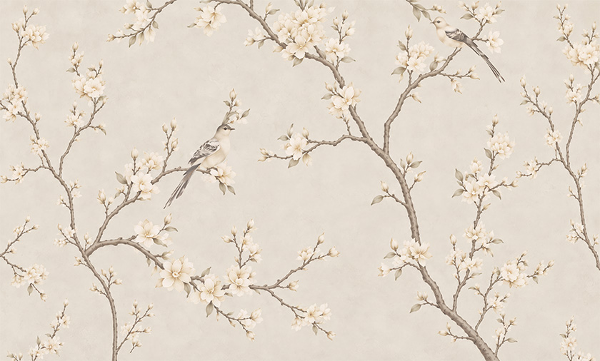 Fresco 045 — floral wallpaper, fresco design, wall mural, nature wallpaper, branch wallpaper, flower wallpaper, beige wallpaper, brown wallpaper, decorative wallpaper, vintage design