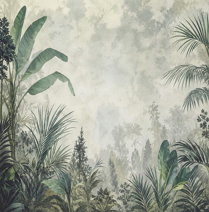 Fresco 046 — fresco wallpaper, floral wallpaper, green wallpaper, tree wallpaper, nature wallpaper, vegetable wallpaper, simetric design, decorative wallpaper, wall mural, botanical wallpaper