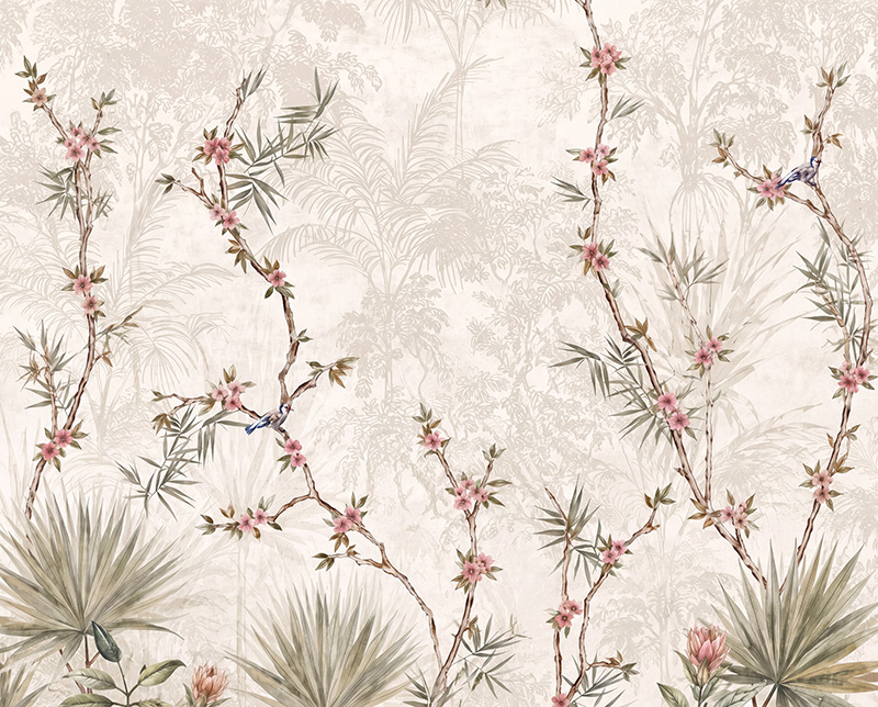 Fresco 048 — floral wallpaper, nature wallpaper, fresco design, wall mural, vegetable design, green wallpaper, decorative wallpaper, simetric design, horizontal composition, natural decor